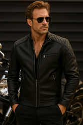 Ortona - Men’s Black Leather Biker Jacket